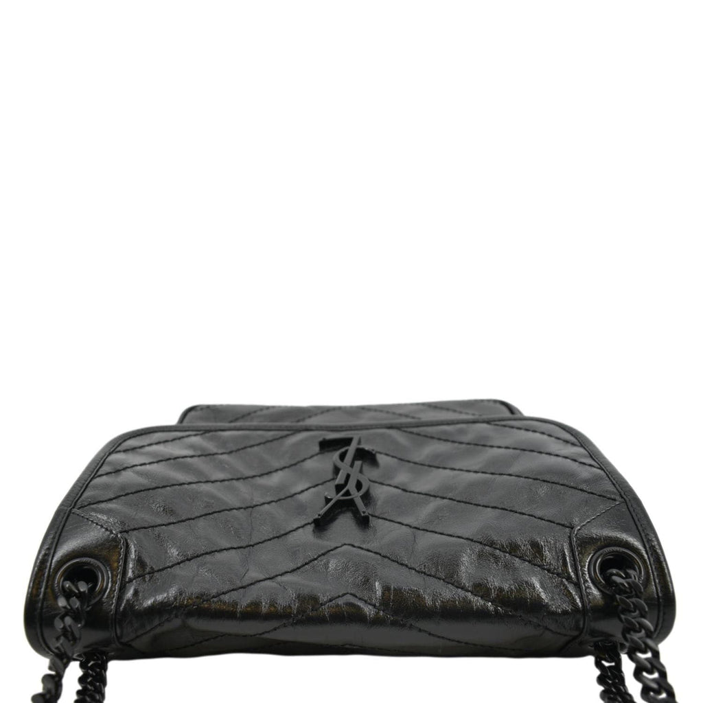 YVES SAINT LAURENT Niki Baby Crinkle Leather Shoulder Bag Black