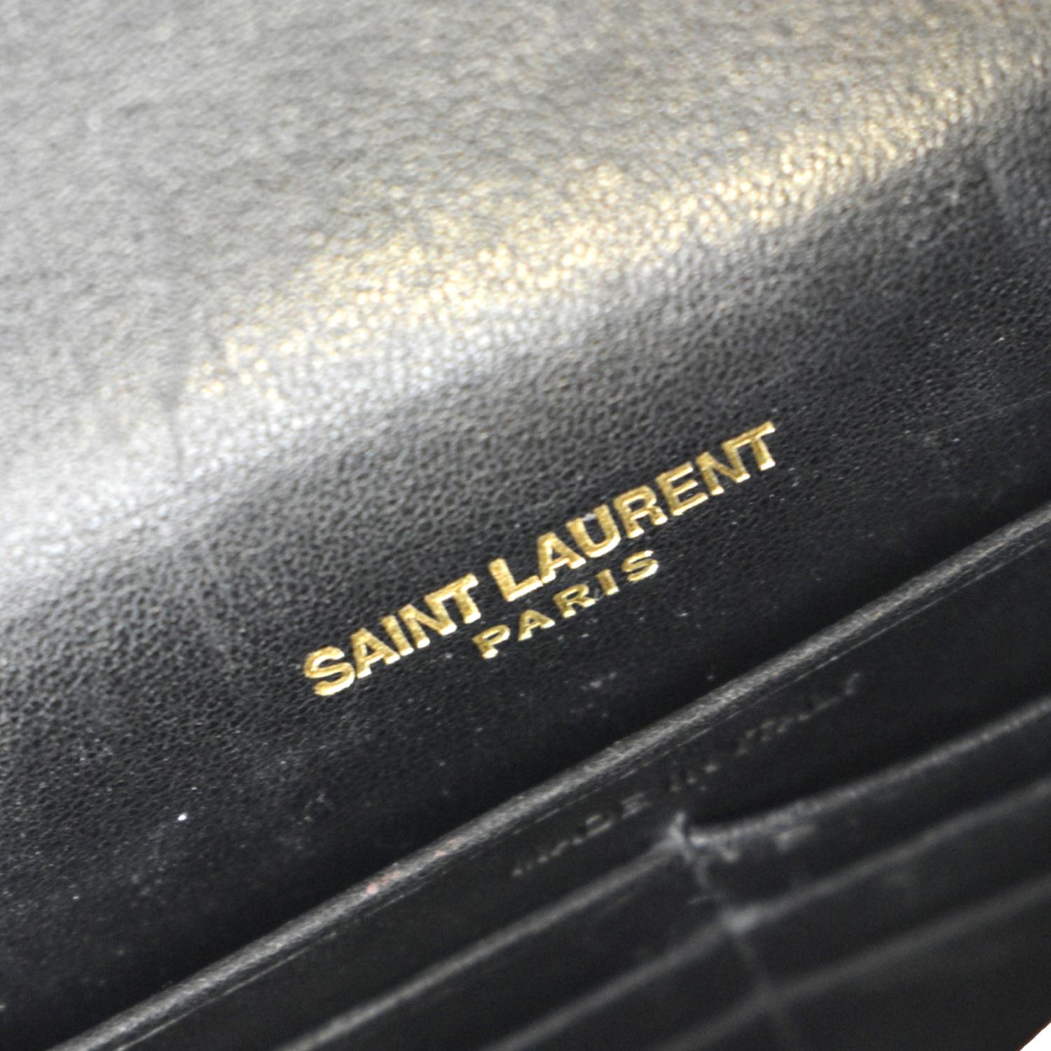 YVES SAINT LAURENT Kate Crocodile Embossed Patent Leather Shoulder Bag Black