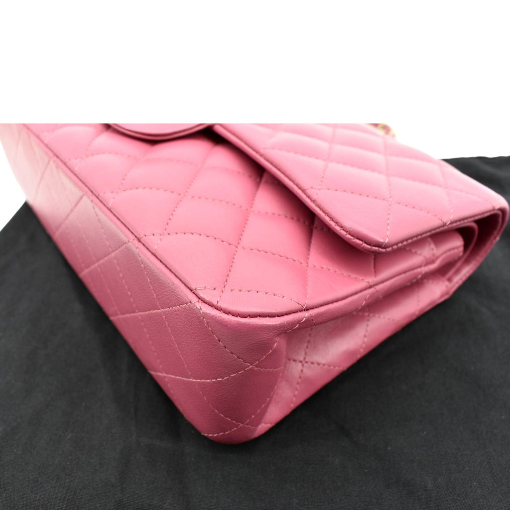CHANEL Classic Medium Double Flap Quilted Leather Shoulder Bag Pink