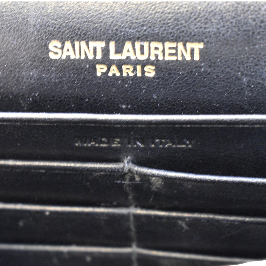 YVES SAINT LAURENT Kate Crocodile Embossed Patent Leather Shoulder Bag Black