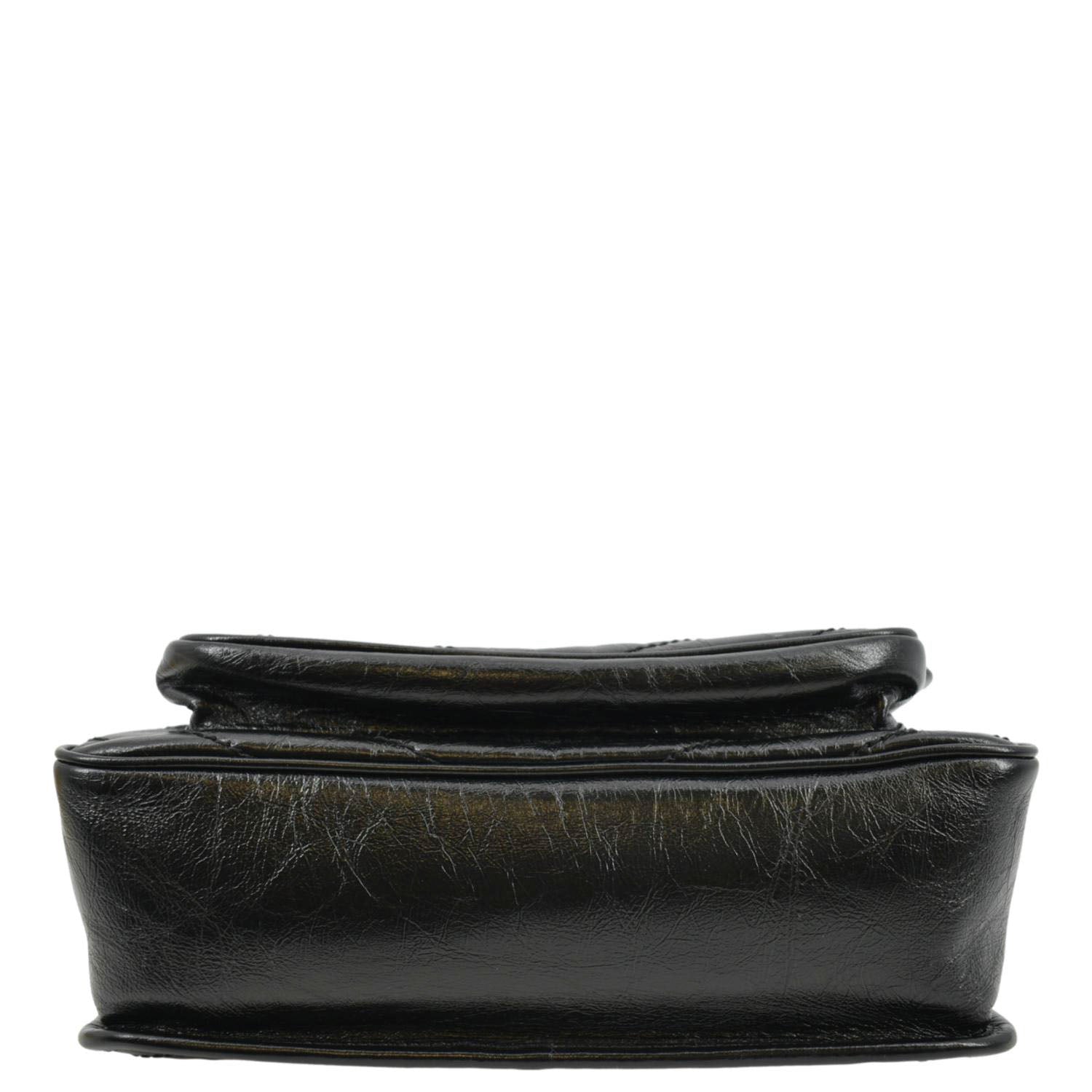 YVES SAINT LAURENT Niki Baby Crinkle Leather Shoulder Bag Black