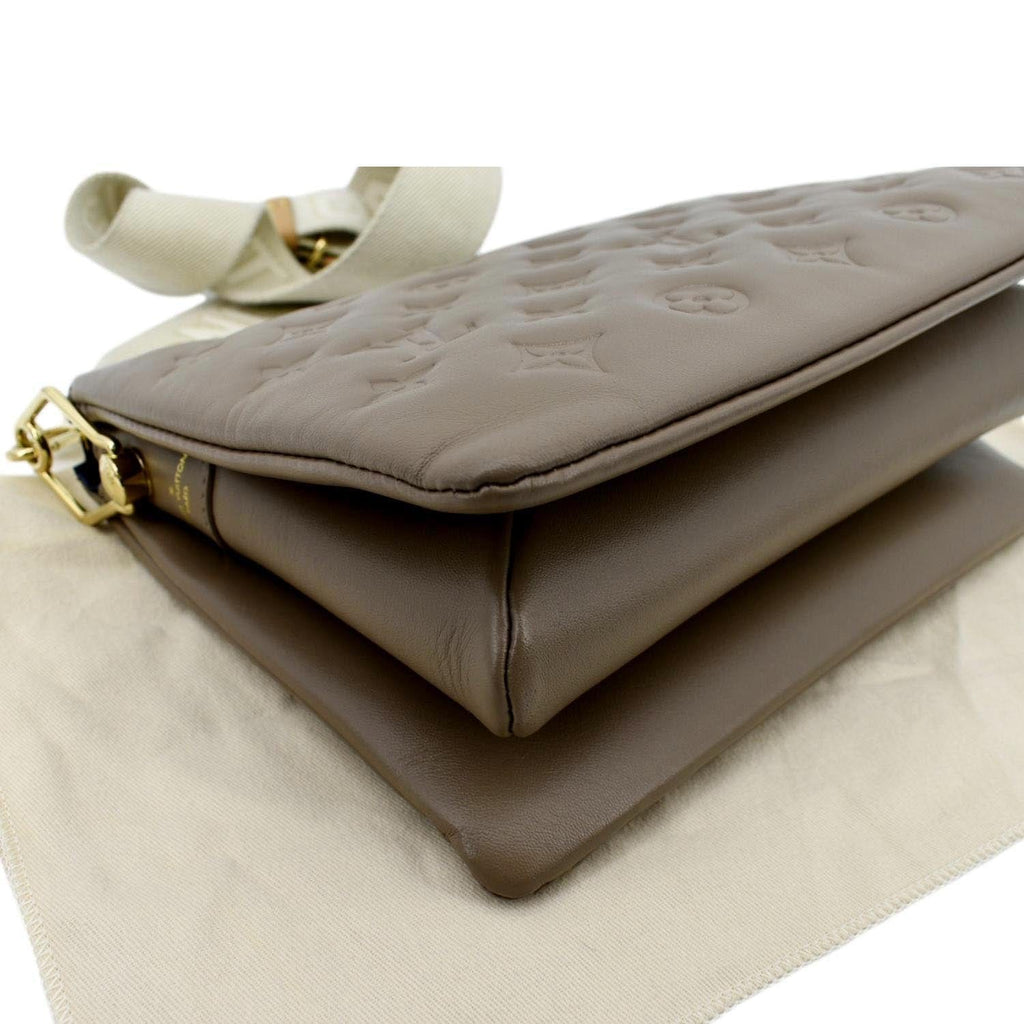 LOUIS VUITTON Coussin MM Monogram Embossed Shoulder Bag Taupe