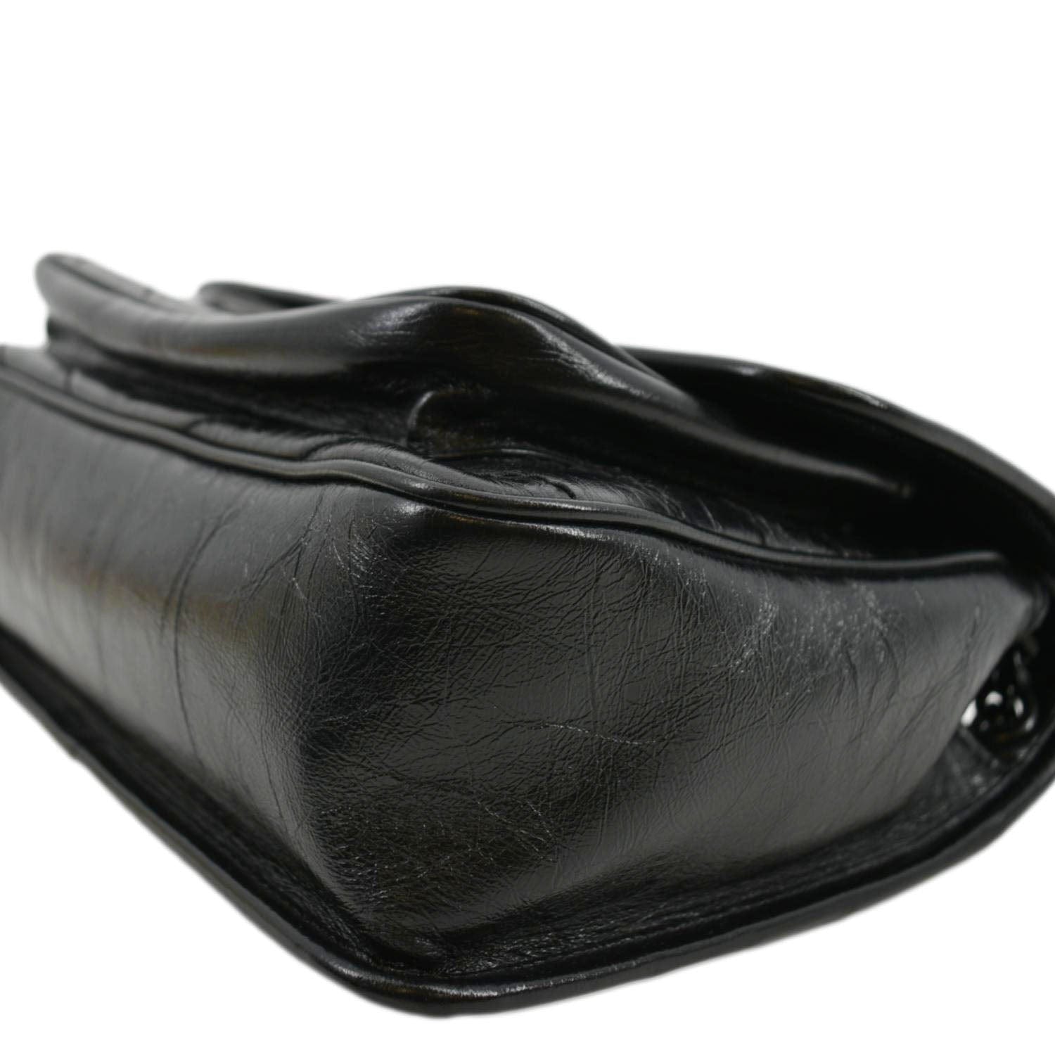 YVES SAINT LAURENT Niki Baby Crinkle Leather Shoulder Bag Black