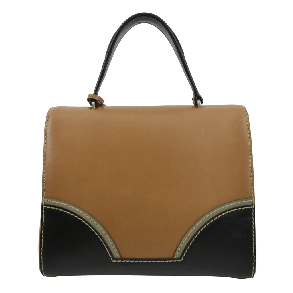 PRADA Vitello Sound Lock Leather Shoulder Bag Tan
