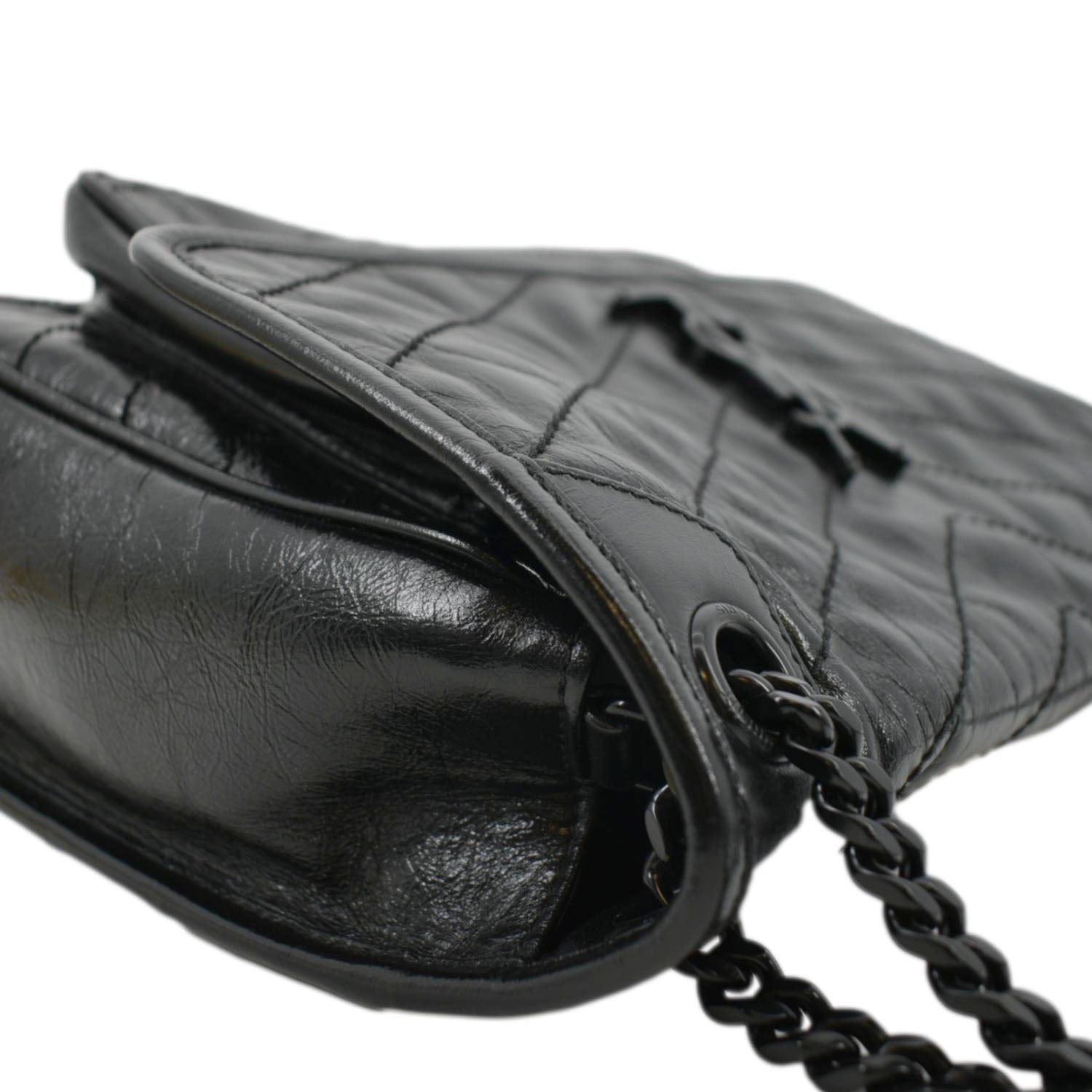 YVES SAINT LAURENT Niki Baby Crinkle Leather Shoulder Bag Black
