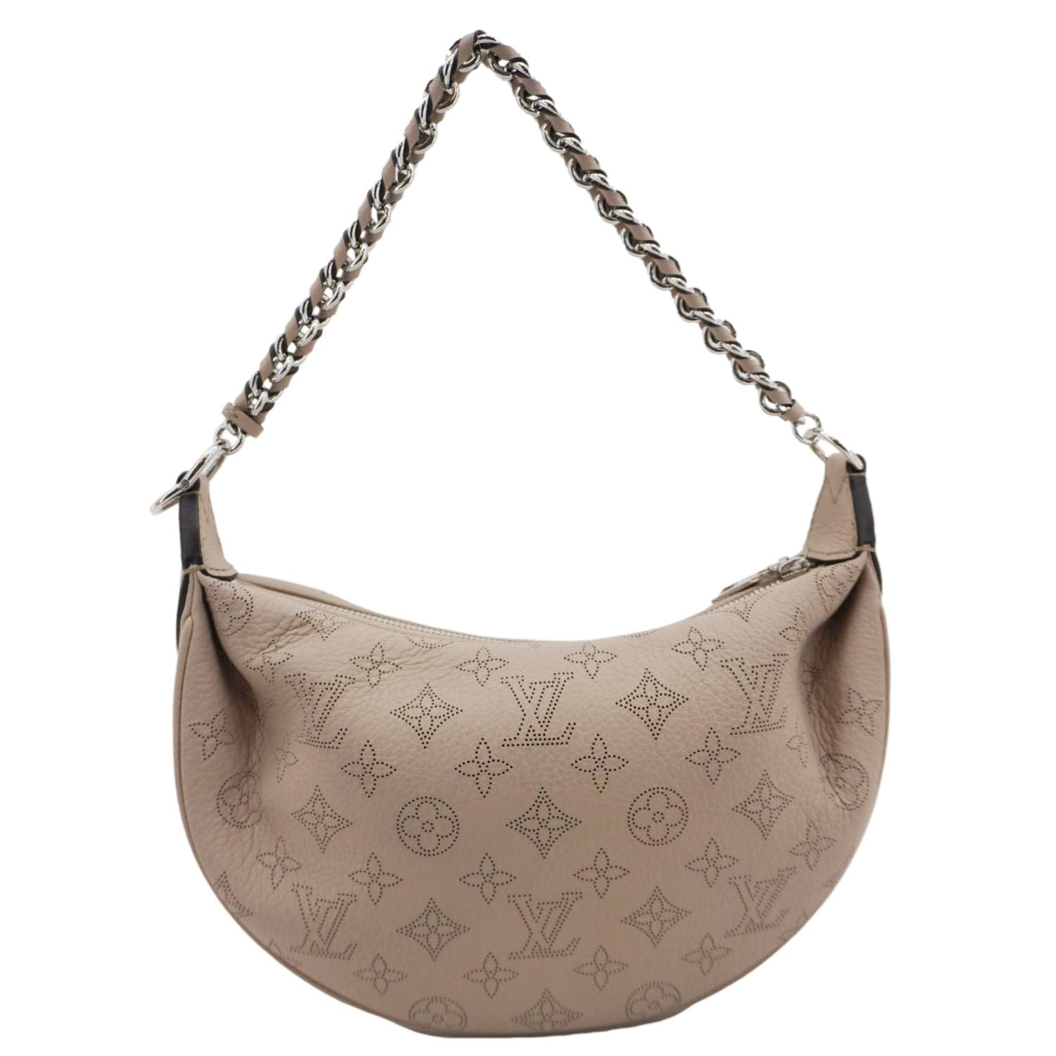 LOUIS VUITTON Baia PM Perforated Mahina Leather Shoulder Bag Galet Gray