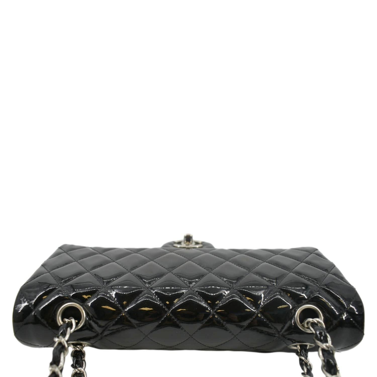 CHANEL Classic Medium Double Flap Patent Leather Shoulder Bag Black