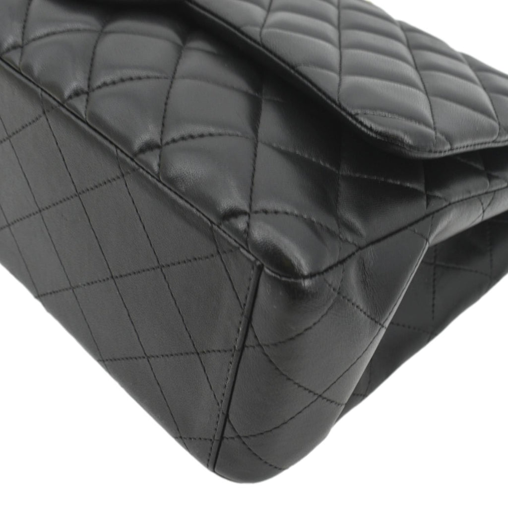 CHANEL Maxi Double Flap Lambskin Leather Shoulder Bag Black