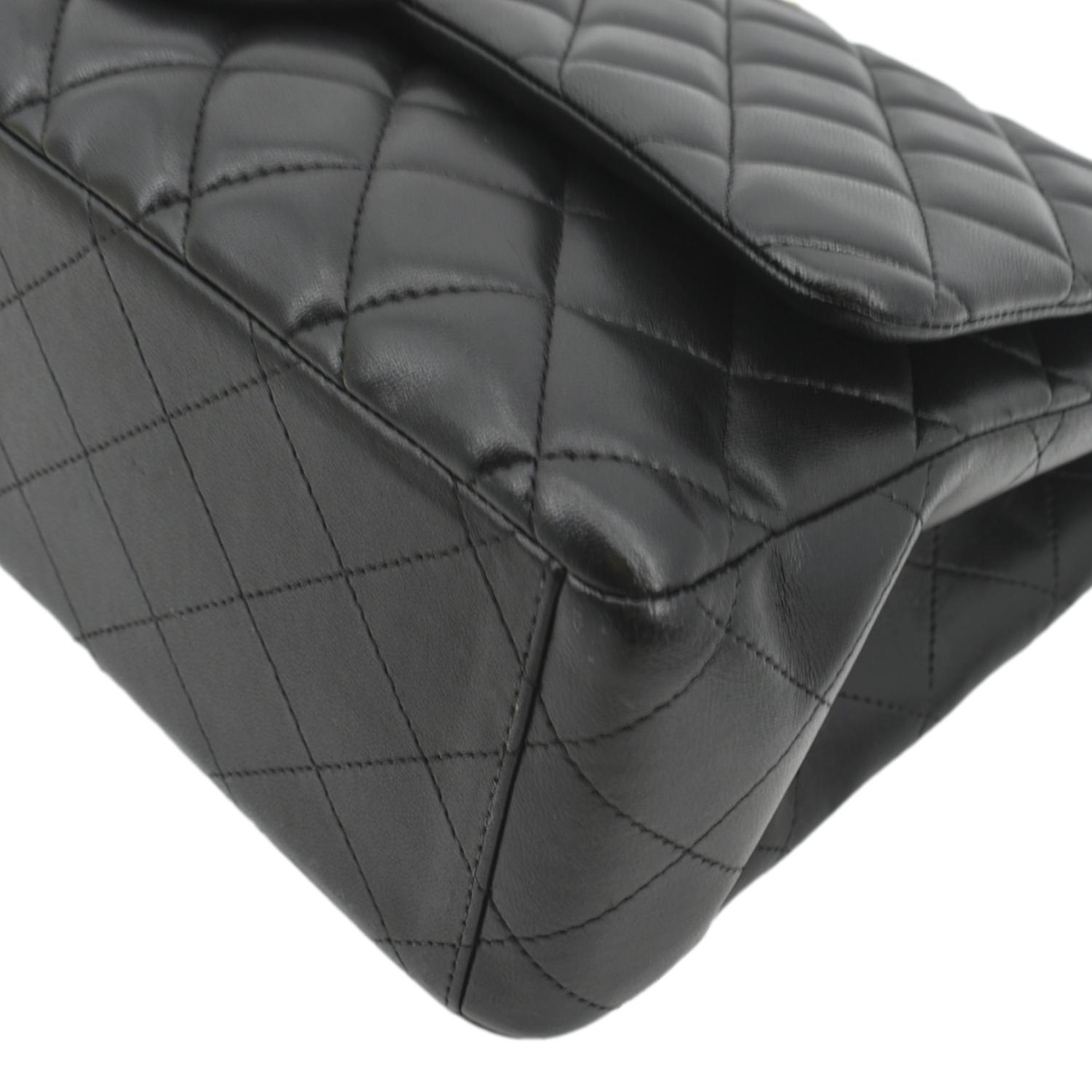 CHANEL Maxi Double Flap Lambskin Leather Shoulder Bag Black