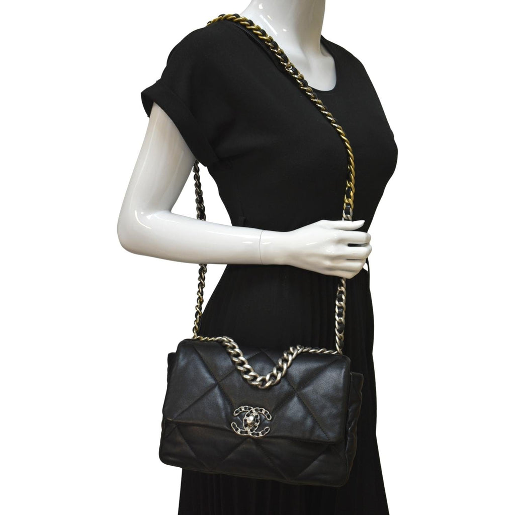 CHANEL 19 Small Flap Quilted Lambskin Leather Shoulder Bag Black - Final Sale