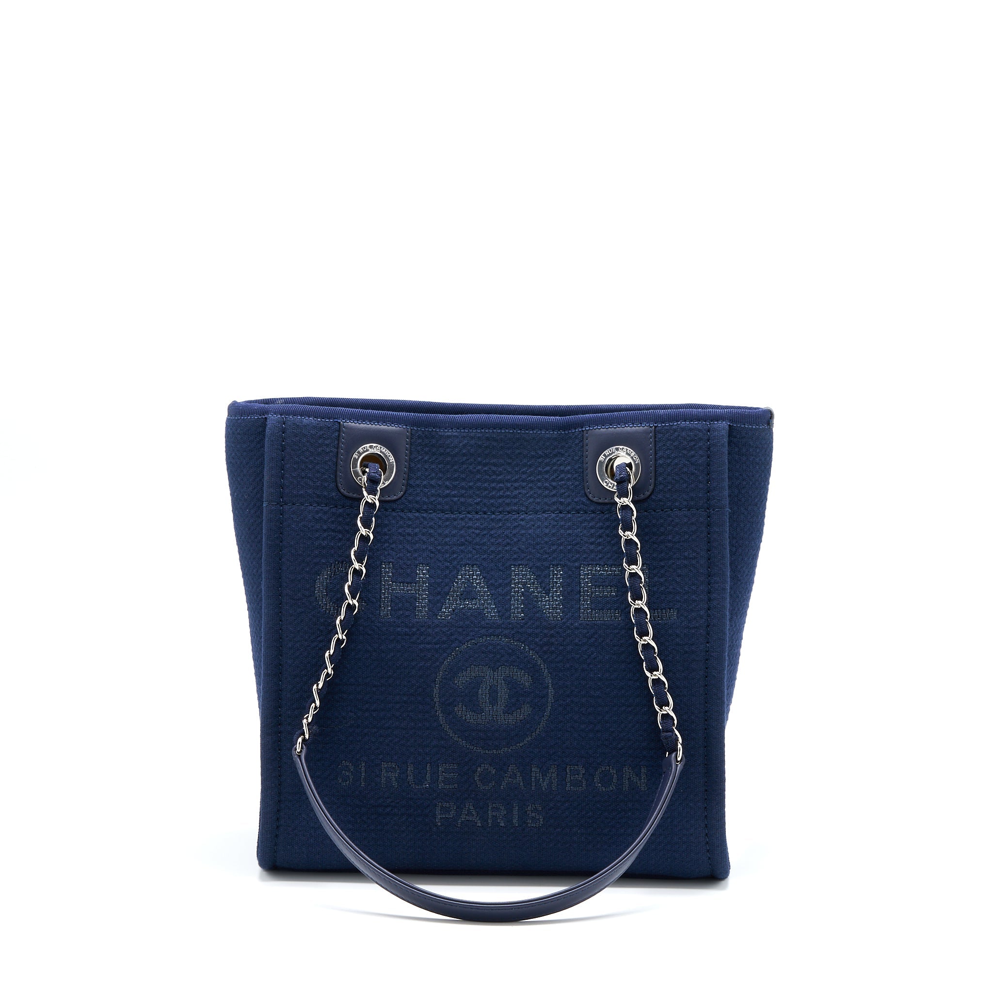 Chanel PM Deauville Tote Bag Canvas Navy  (Microchip)