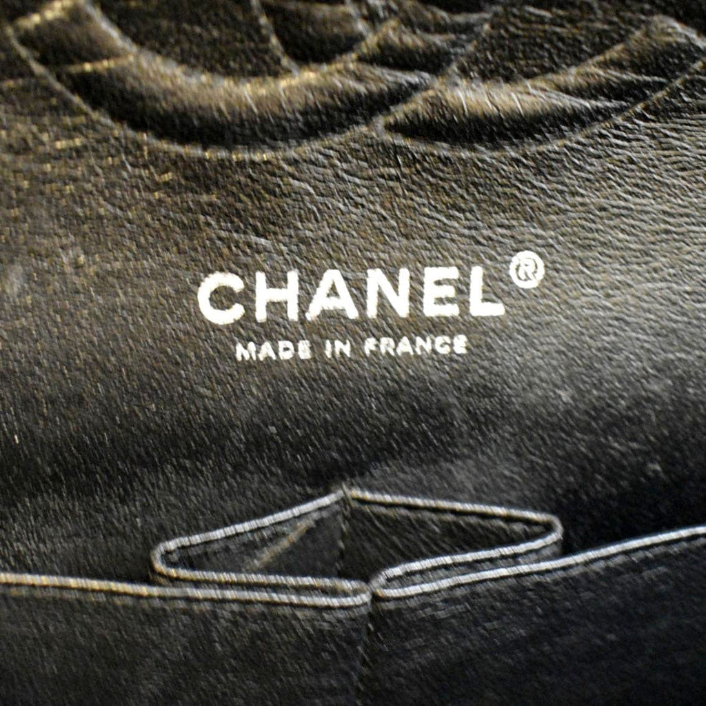 CHANEL Classic Medium Double Flap Quilted Caviar Leather Shoulder Bag Black