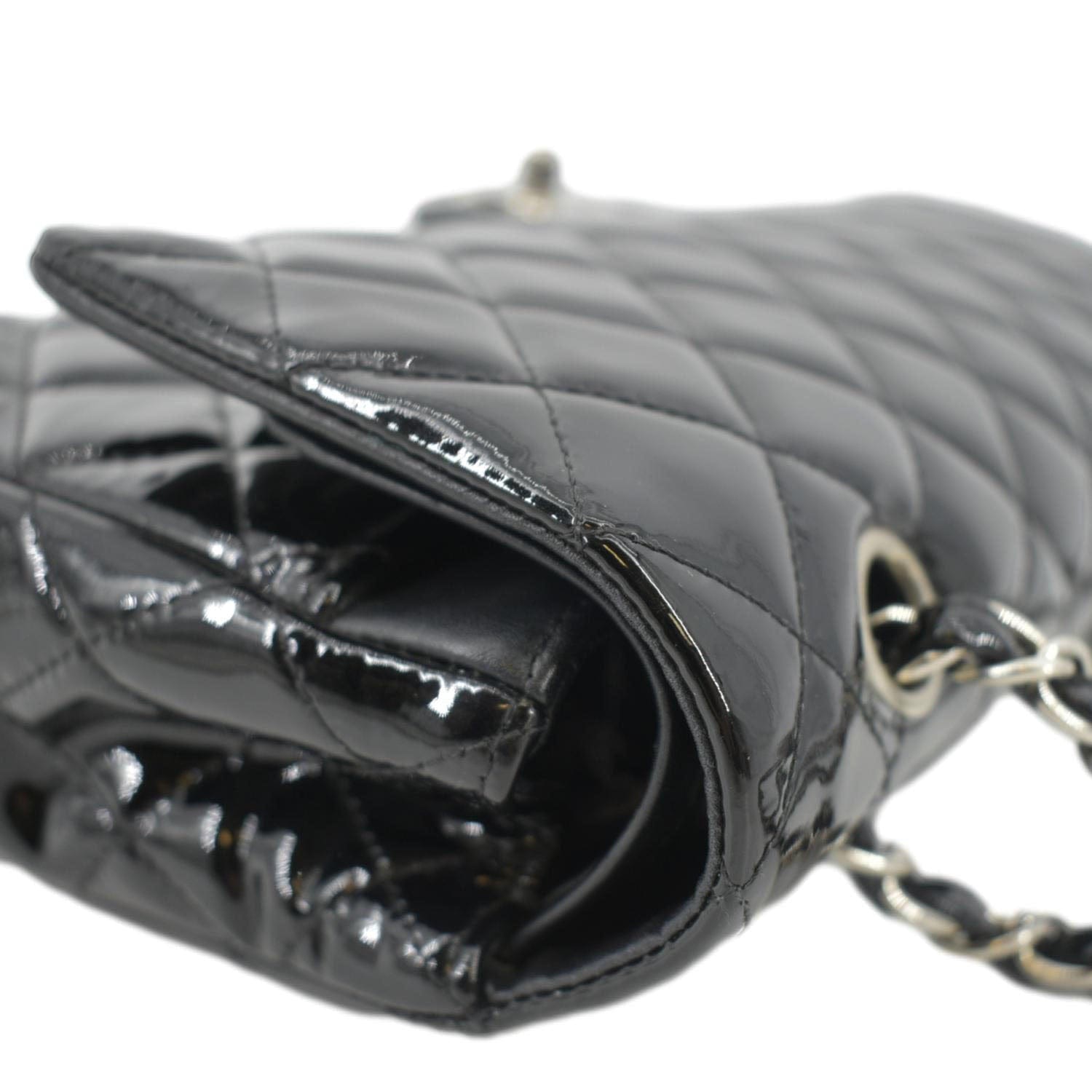 CHANEL Classic Medium Double Flap Patent Leather Shoulder Bag Black