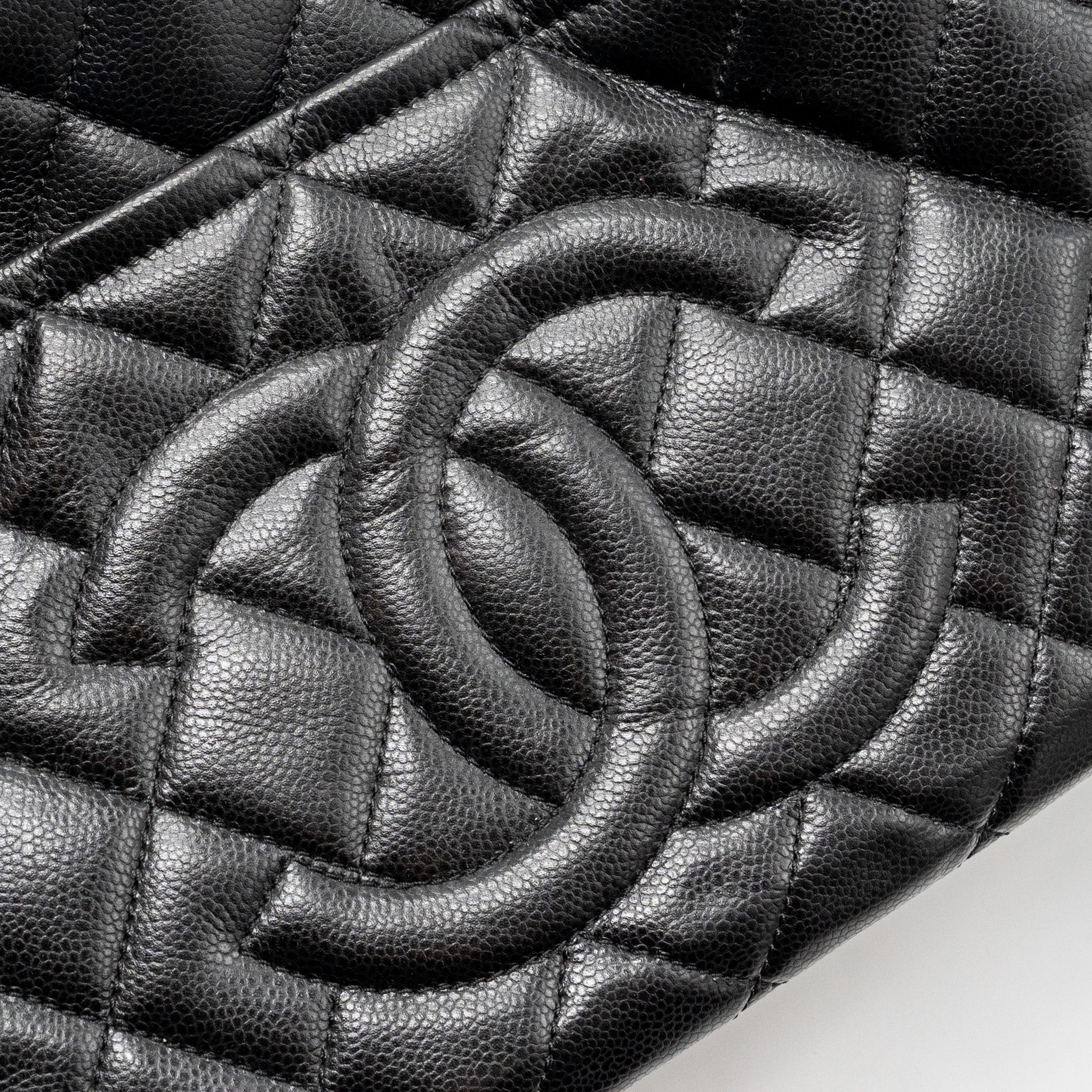 Chanel quilted shoulder shopping tote bag caviar black
