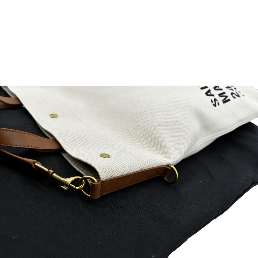 YVES SAINT LAURENT North South Foldable Canvas Smooth Leather Shoulder Bag Naturel
