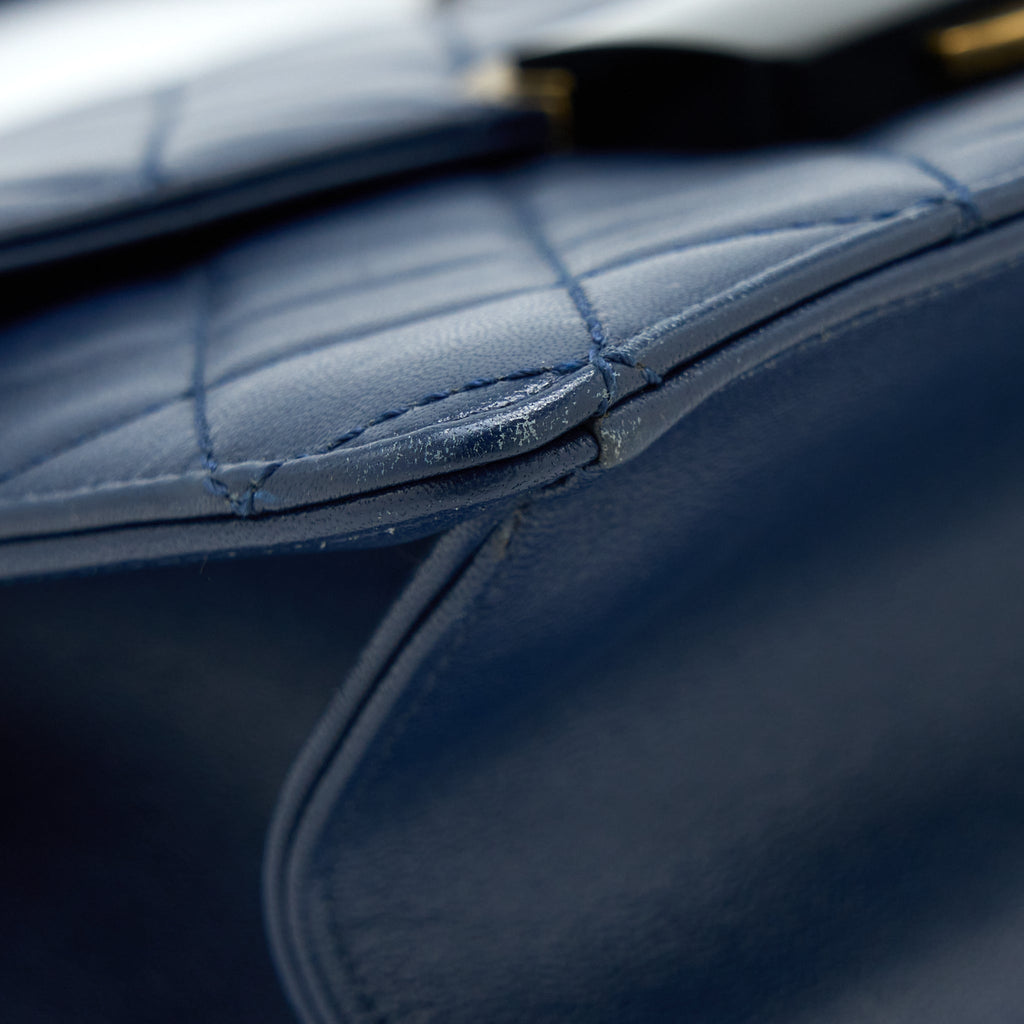 Chanel Quilted Shoulder Bag Goatskin Blue Ruthenium