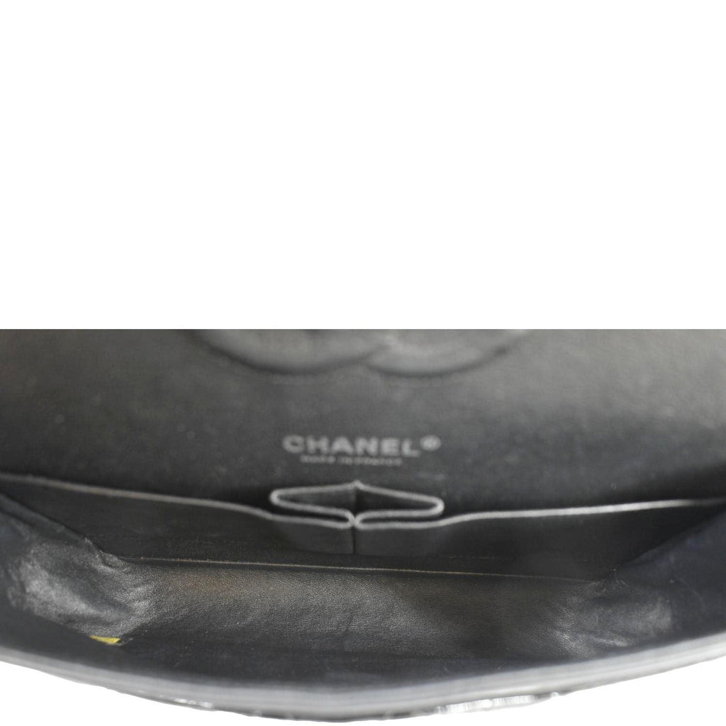 CHANEL Classic Medium Double Flap Patent Leather Shoulder Bag Black