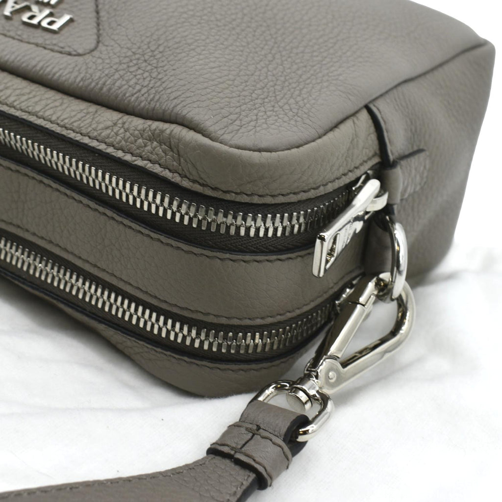 PRADA Flou Leather Shoulder Bag Grey