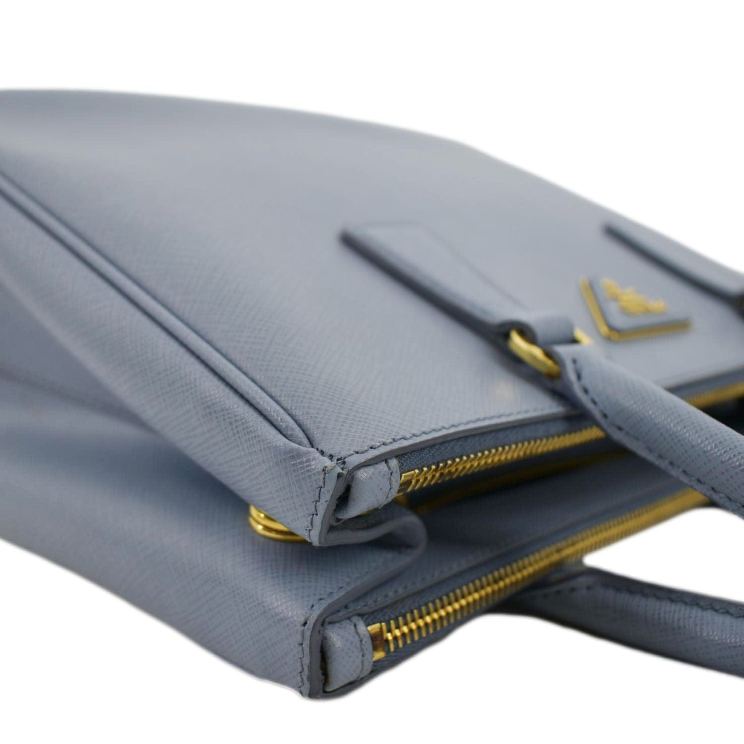 PRADA Galleria Double-Zip small Saffiano Leather Tote Bag Light Blue