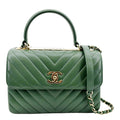 CHANEL Trendy CC Chevron Top Handle Flap Shoulder Bag Green