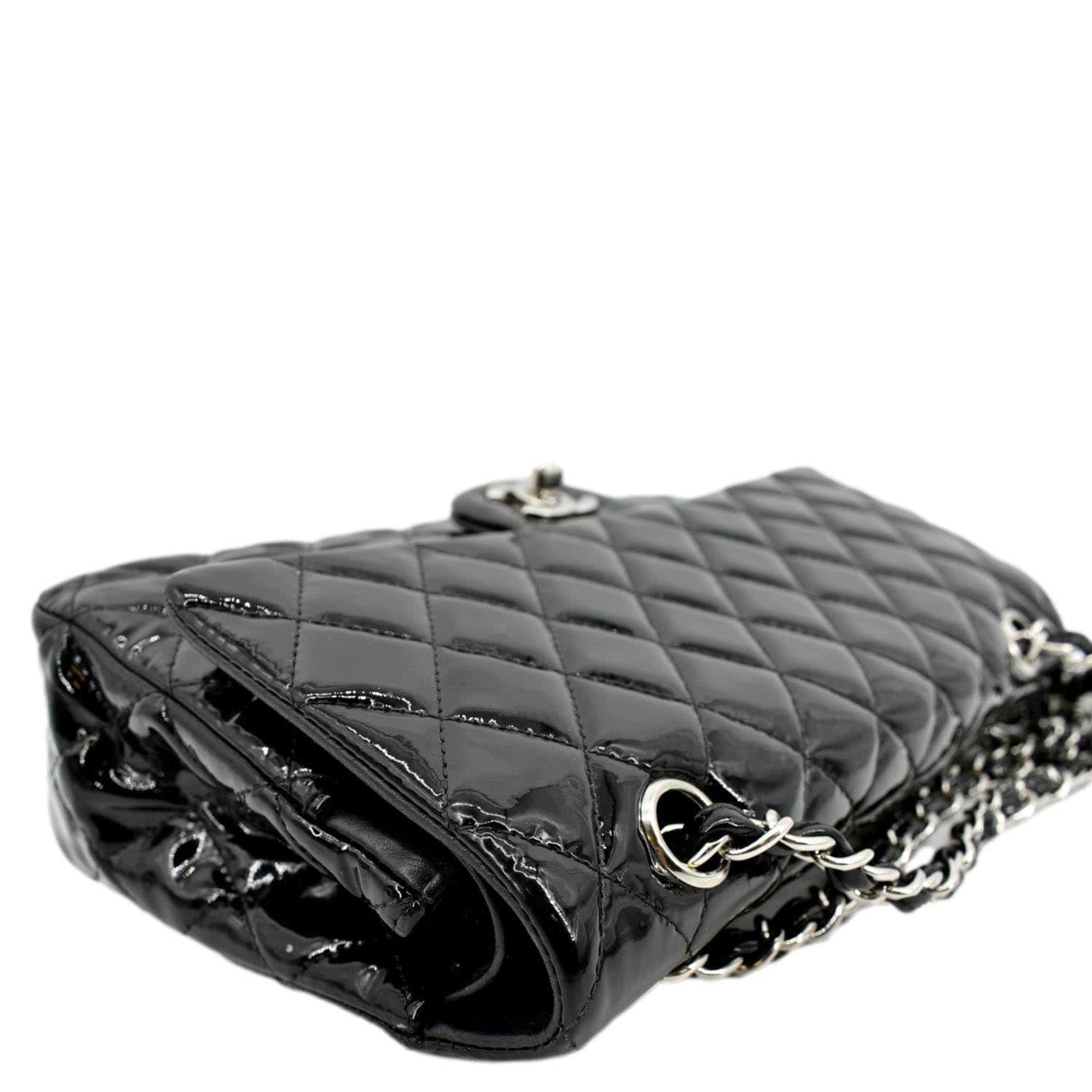CHANEL Classic Medium Double Flap Patent Leather Shoulder Bag Black
