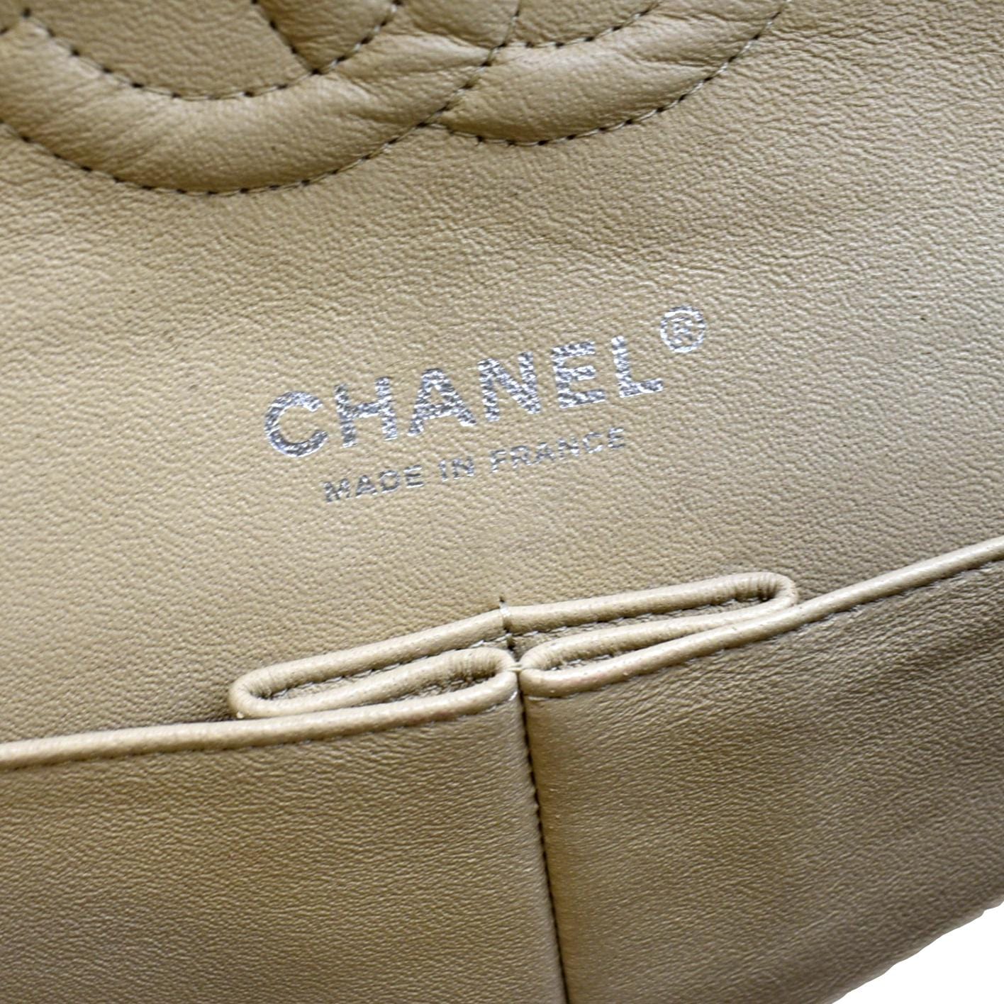 CHANEL Classic Medium Double Flap Quilted Leather Shoulder Bag Beige