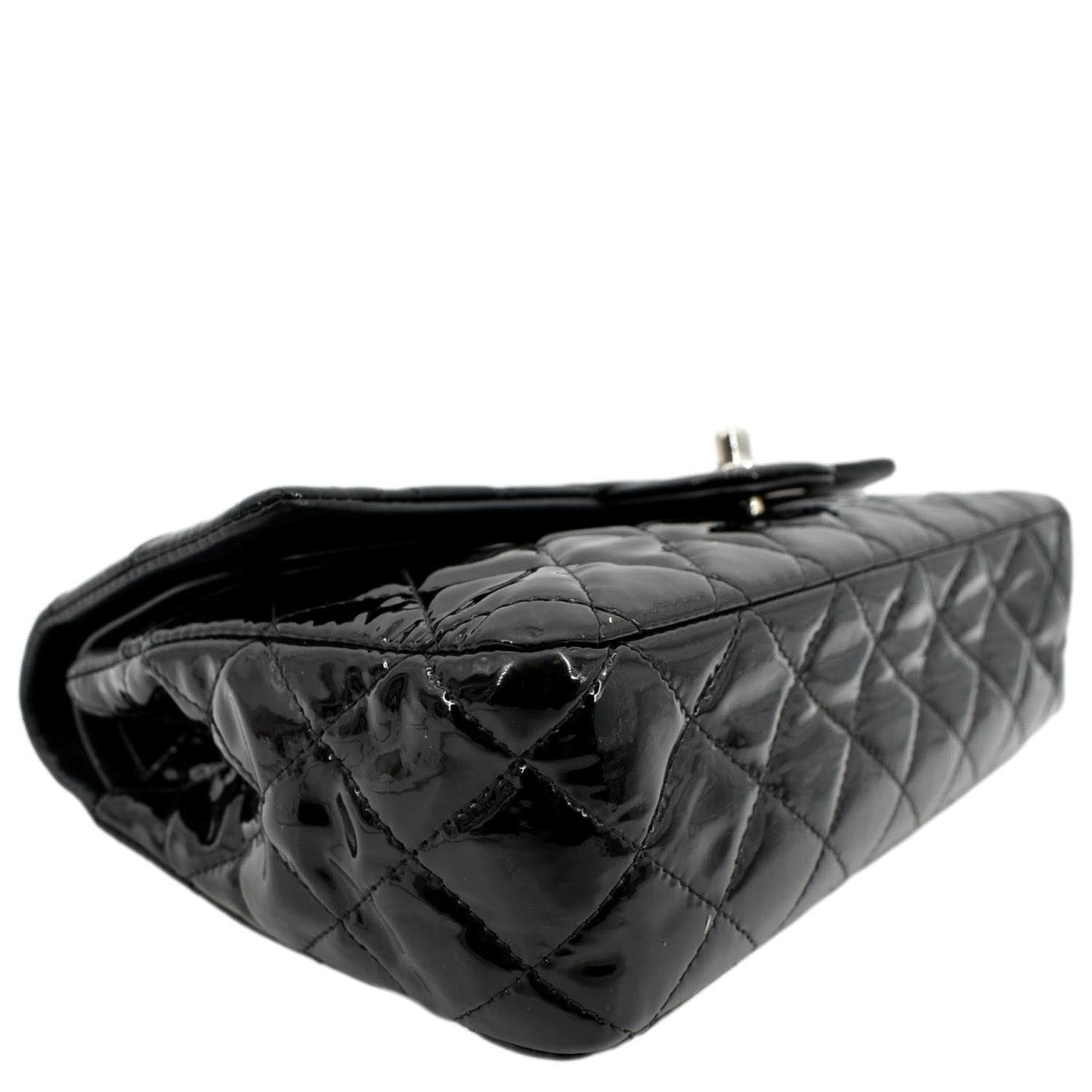 CHANEL Classic Medium Double Flap Patent Leather Shoulder Bag Black
