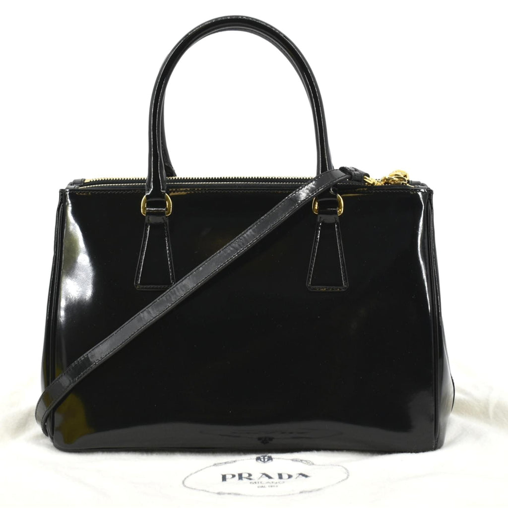 PRADA Double Zip Patent Leather Shoulder Bag Black B1801N
