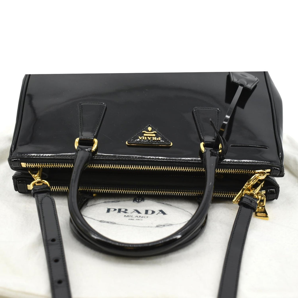 PRADA Double Zip Patent Leather Shoulder Bag Black B1801N