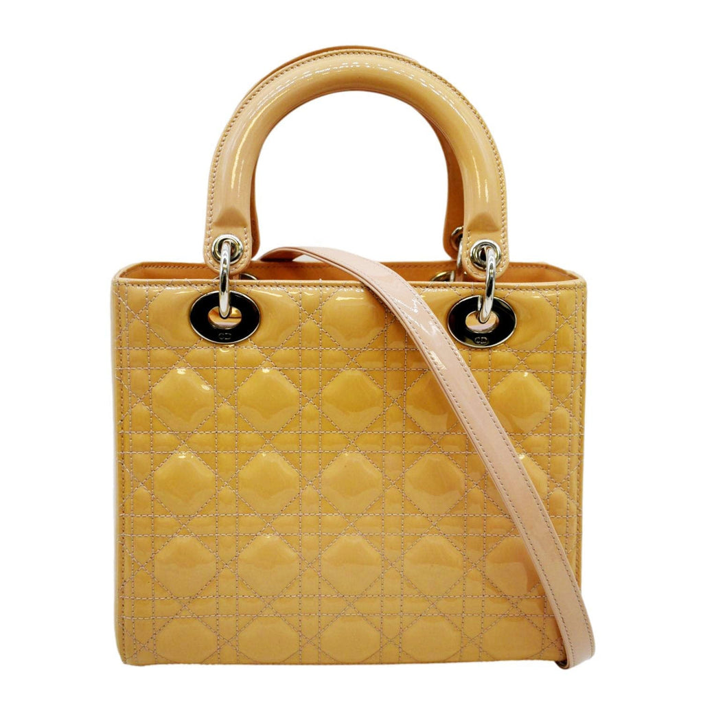 CHRISTIAN DIOR Medium Lady Dior Cannage Lambskin Leather Shoulder Bag Yellow
