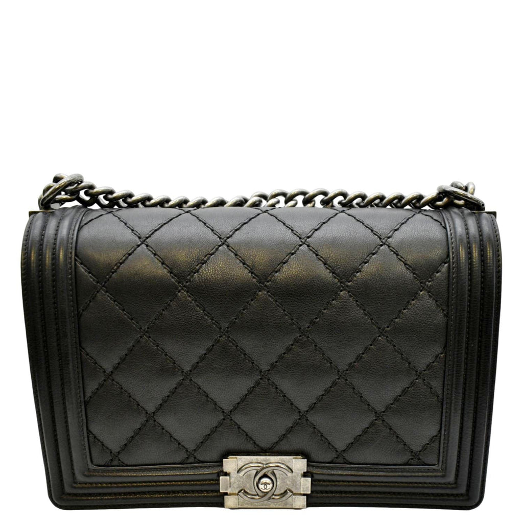 CHANEL Wild Stitch Boy Quilted Lambskin Leather Shoulder Bag Black