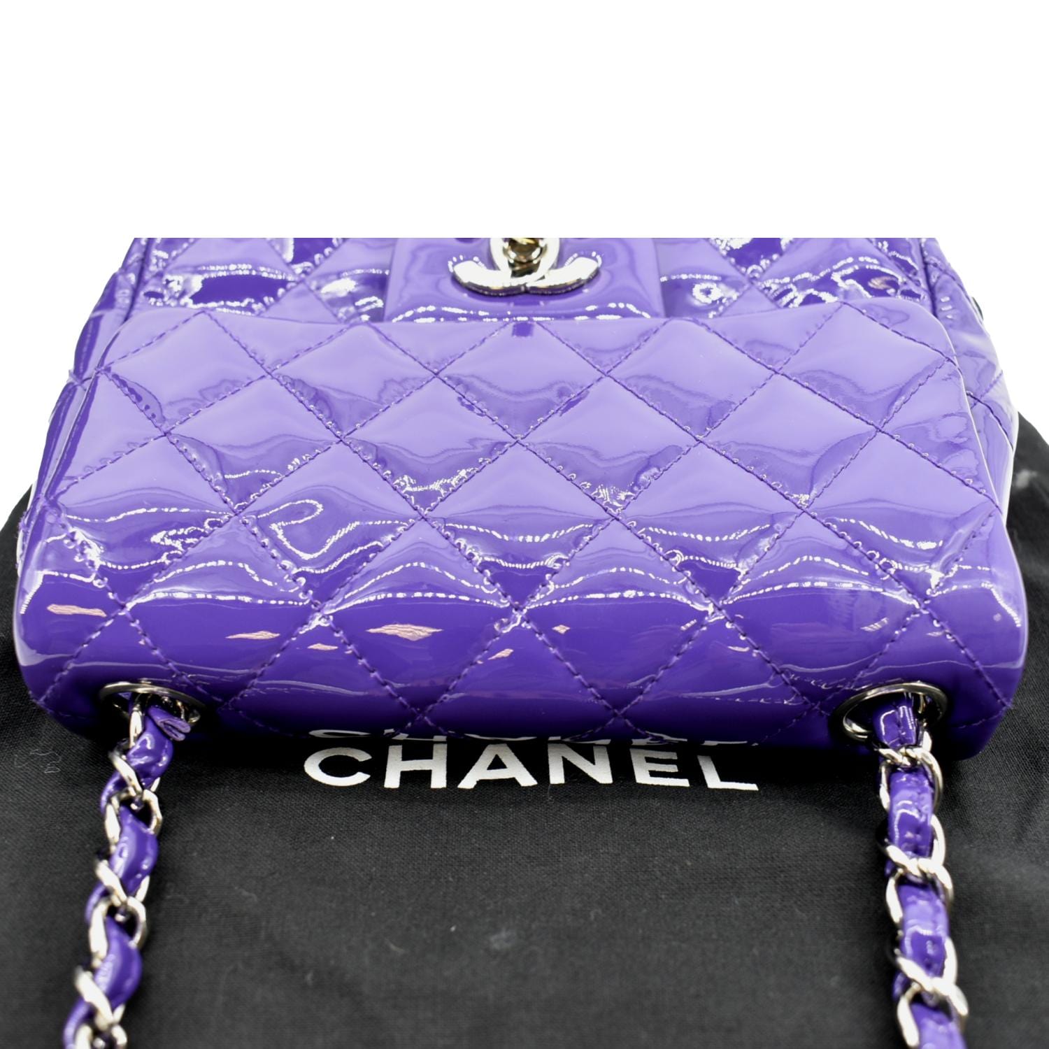 CHANEL Mini Flap Patent Calfskin Leather Shoulder Bag Purple