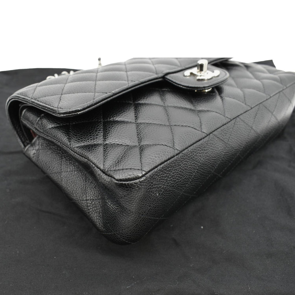 CHANEL Classic Medium Double Flap Caviar Leather Shoulder Bag Black