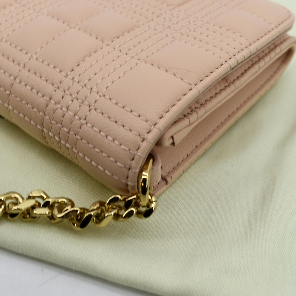 BURBERRY Tb Lola Quilted Lambskin Chain Shoulder Bag Beige