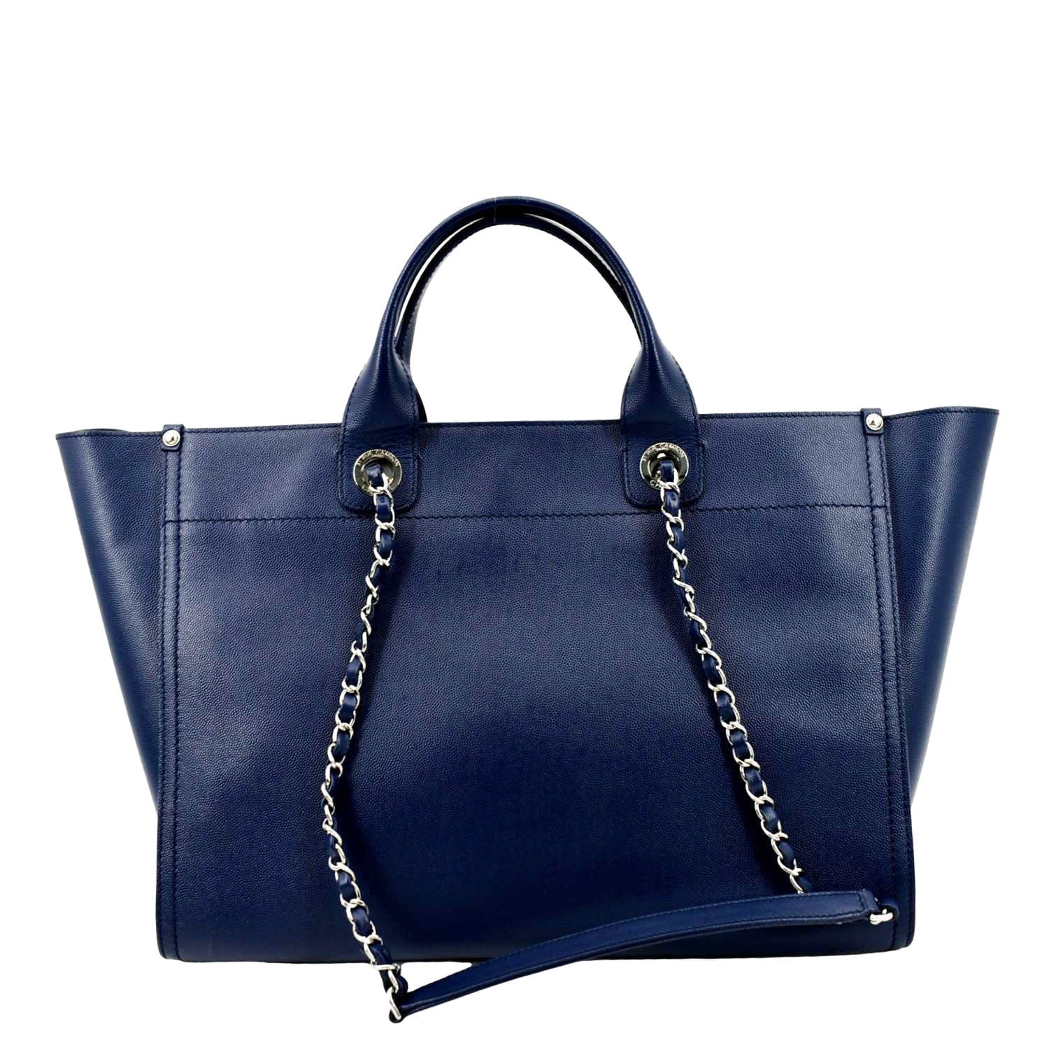 CHANEL Deauville Studded Caviar Tote Shoulder Bag Blue