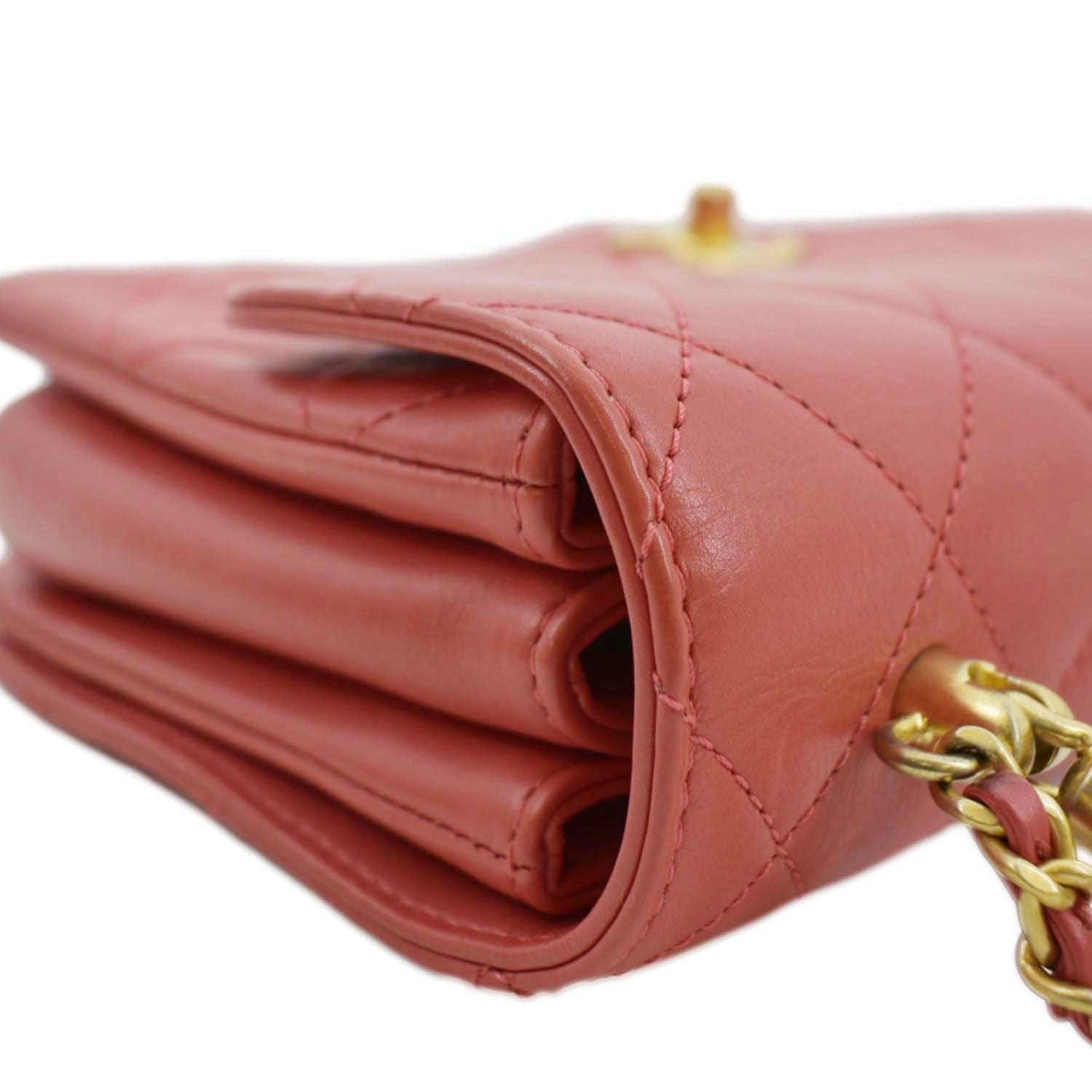 CHANEL Top Handle Quilted Leather Shoulder Bag Red
