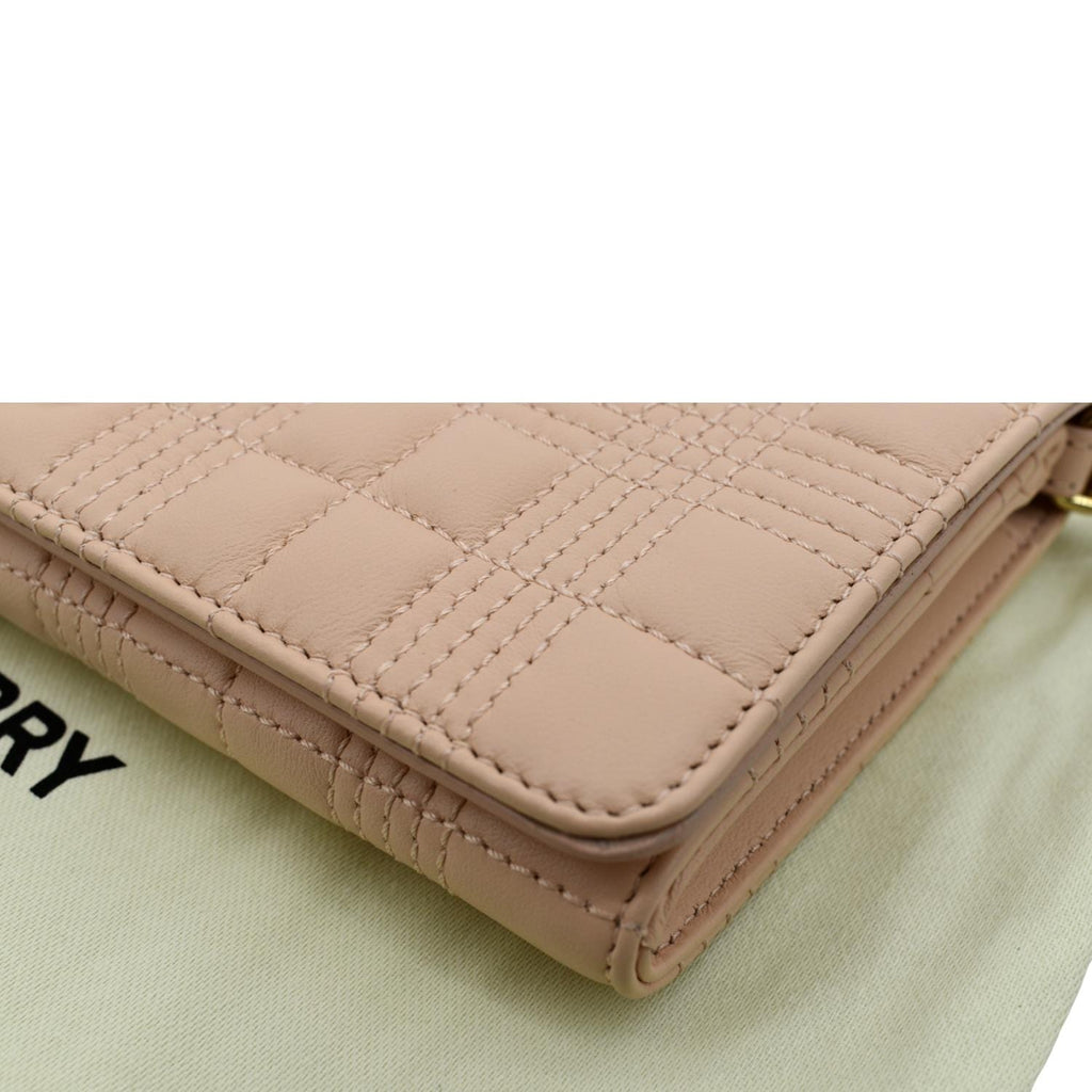 BURBERRY Tb Lola Quilted Lambskin Chain Shoulder Bag Beige