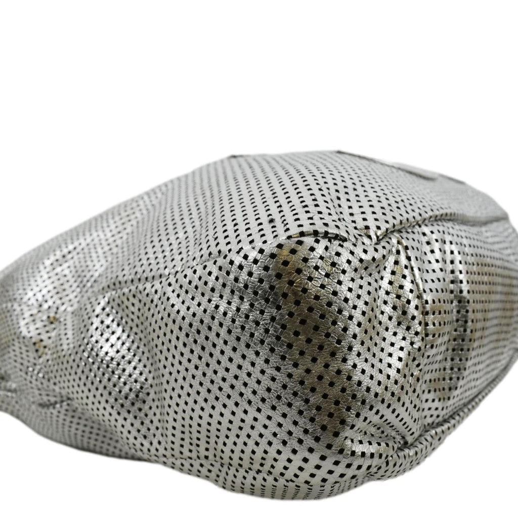 CHANEL Rodeo Drive Perforated Leather Shoulder Bag Metallic Silver