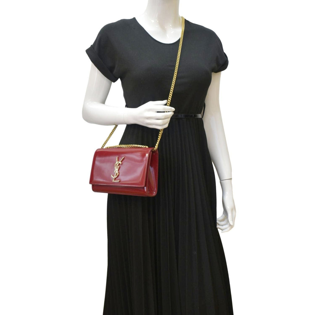 YVES SAINT LAURENT Kate Leather Chain Clutch Crossbody Bag Red