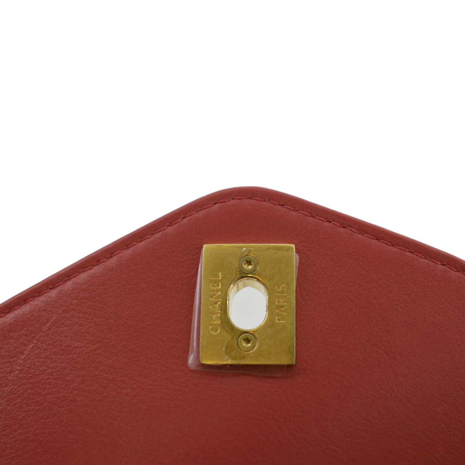 CHANEL Top Handle Quilted Leather Shoulder Bag Red