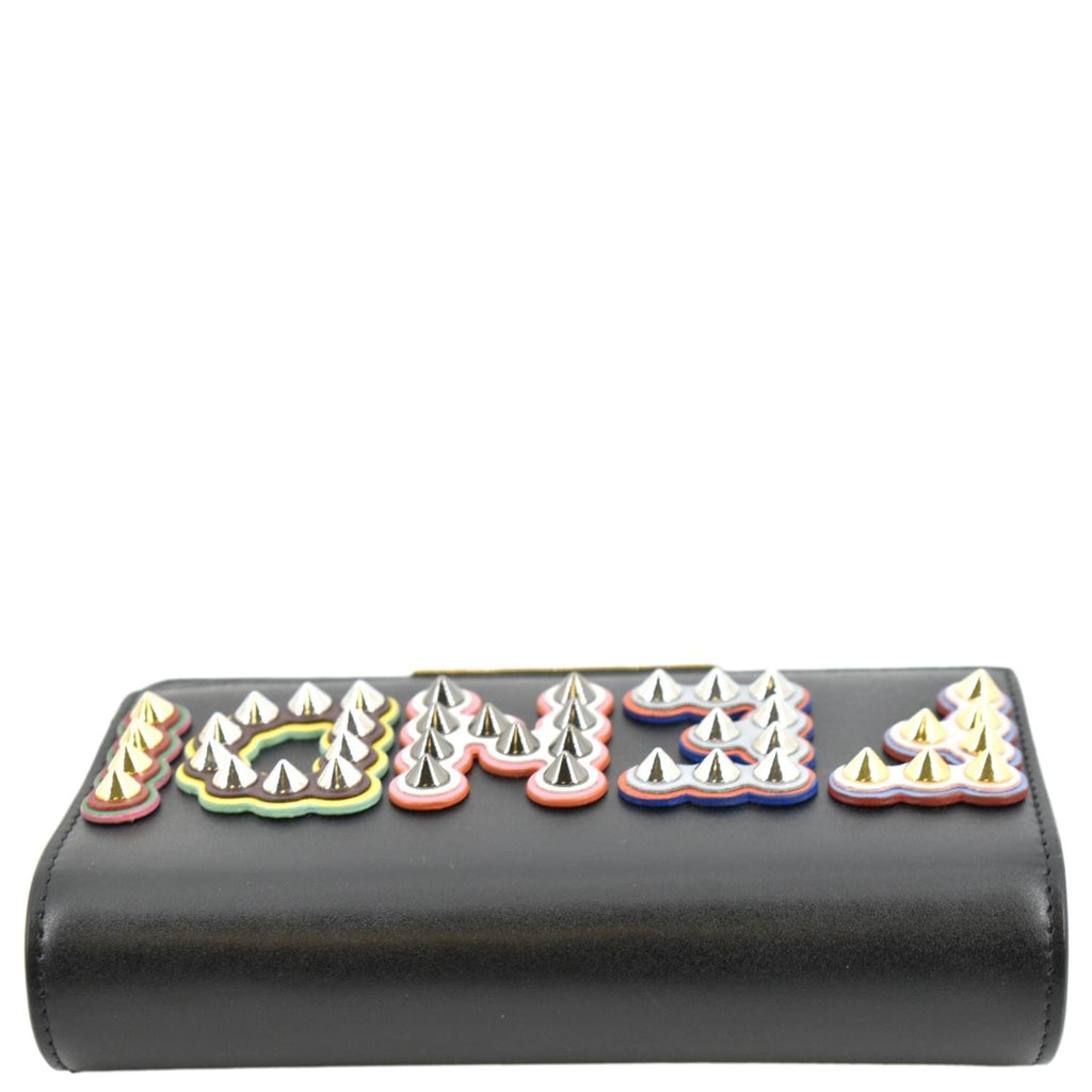 FENDI Studded Logo Woc Leather Crossbody Clutch Black