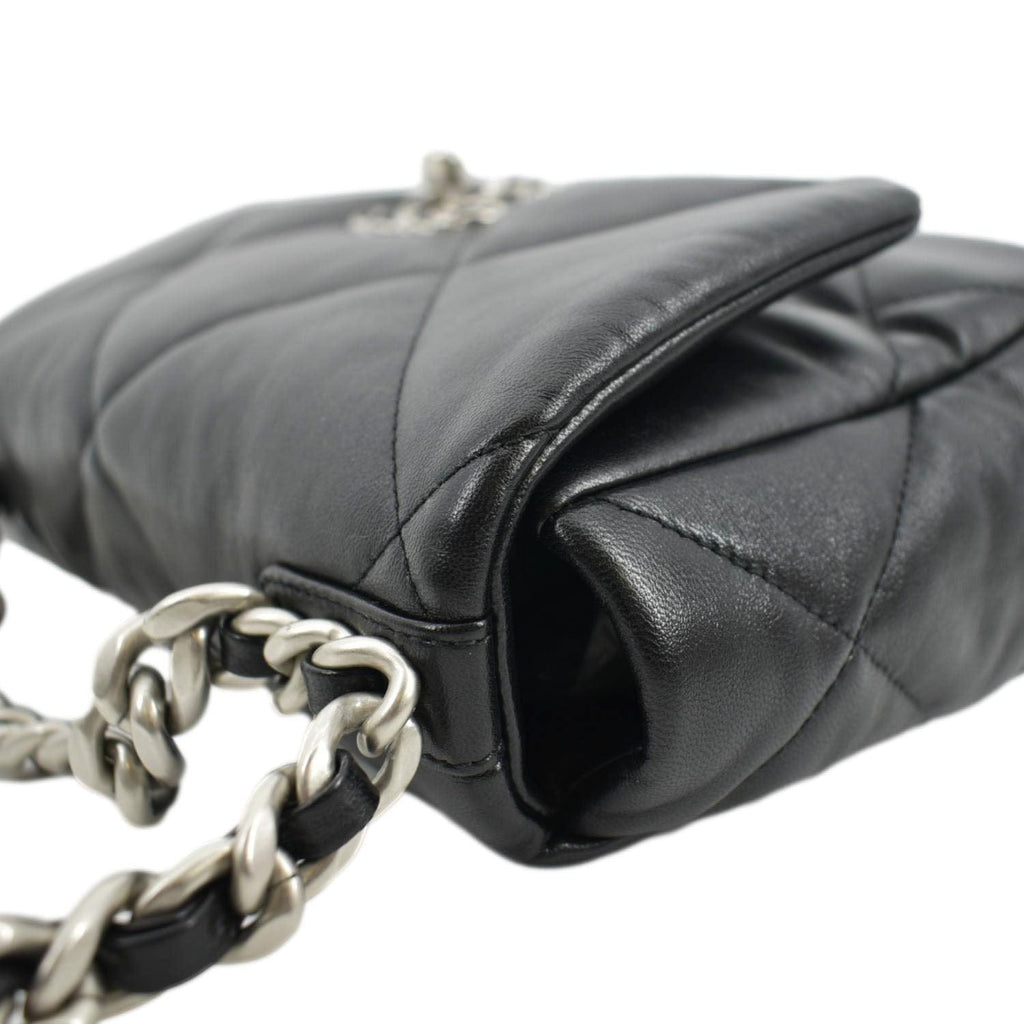 CHANEL 19 Small Flap Quilted Lambskin Leather Shoulder Bag Black