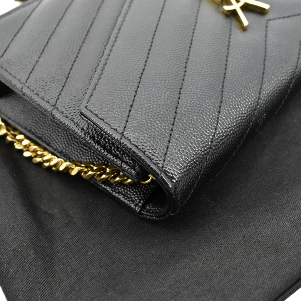 YVES SAINT LAURENT Wallet on Chain Leather Shoulder Bag Black