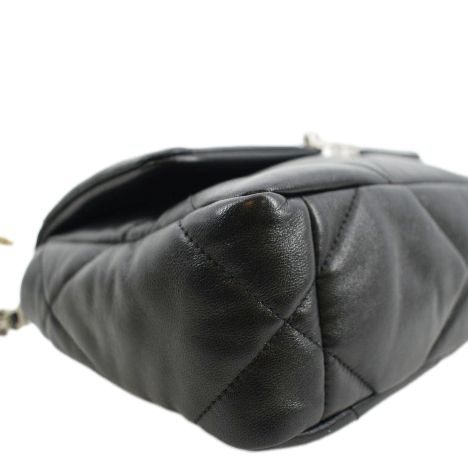CHANEL 19 Small Flap Quilted Lambskin Leather Shoulder Bag Black