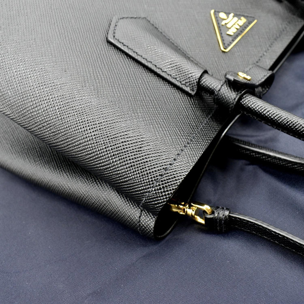 PRADA Double-Zip Saffiano Leather Shoulder Tote Bag Black