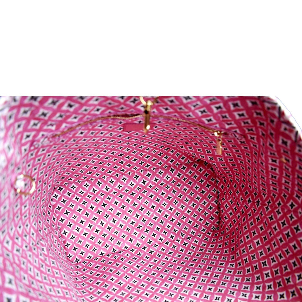 LOUIS VUITTON Giant Rose Neverfull MM Monogram Canvas Shoulder Bag White