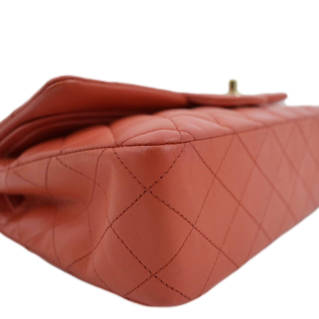 CHANEL Classic Medium Double Flap Quilted Leather Shoulder Bag Red