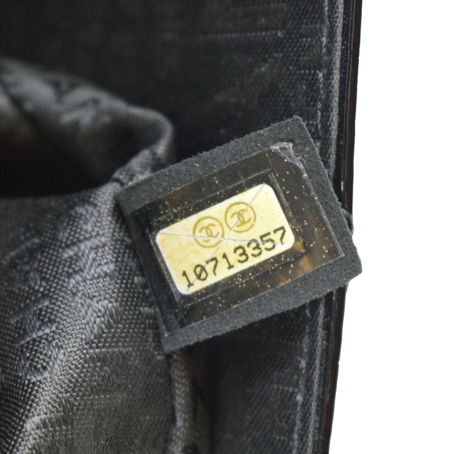 CHANEL Through Flap Quilted Patent Leather Shoulder Bag Black