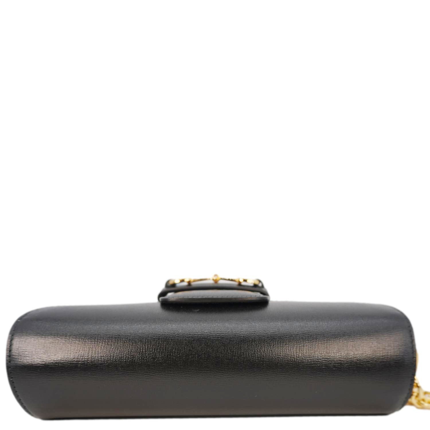 GUCCI Horsebit 1955 Small Leather Shoulder Bag Black 735178
