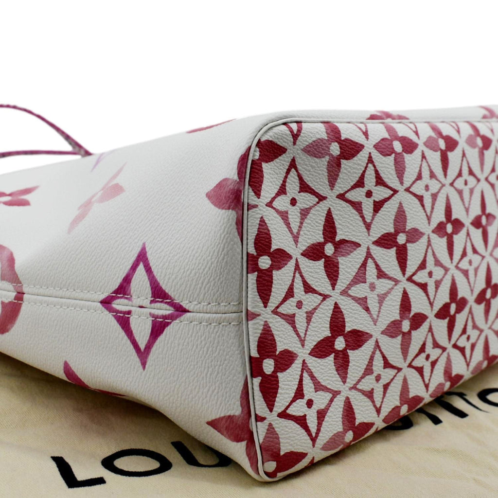 LOUIS VUITTON Giant Rose Neverfull MM Monogram Canvas Shoulder Bag White